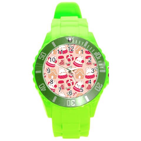 cute christmas cartoon Round Plastic Sport Watch (L) from ArtsNow.com Front