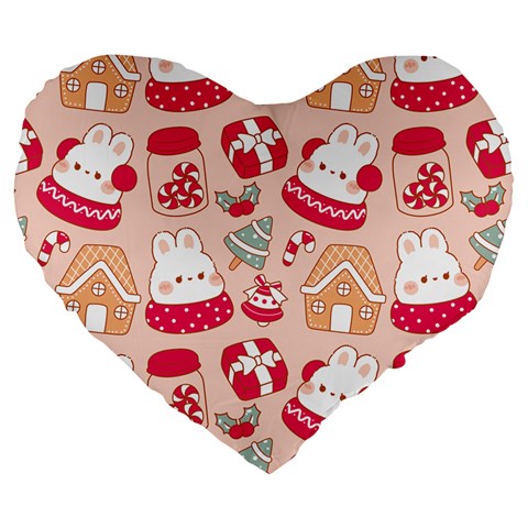 cute christmas cartoon Large 19  Premium Heart Shape Cushions from ArtsNow.com Front