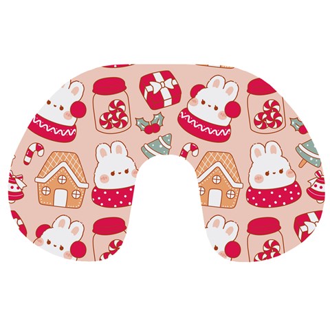 cute christmas cartoon Travel Neck Pillow from ArtsNow.com Back