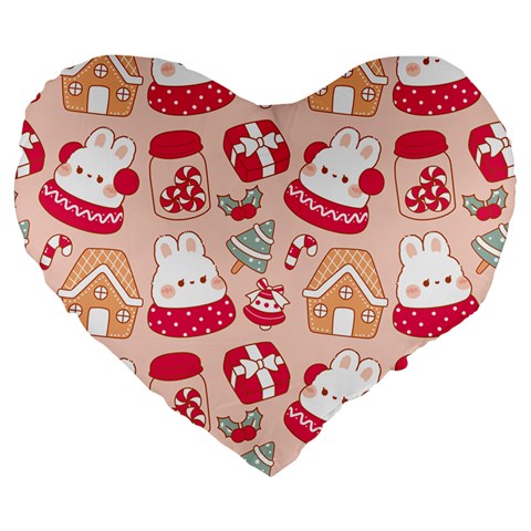 cute christmas cartoon Large 19  Premium Flano Heart Shape Cushions from ArtsNow.com Front