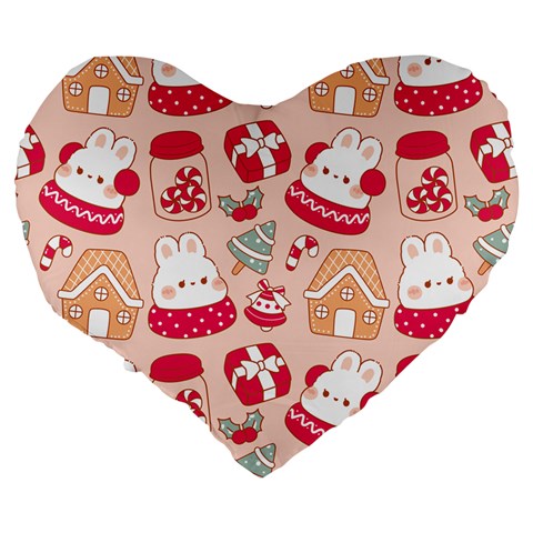 cute christmas cartoon Large 19  Premium Flano Heart Shape Cushions from ArtsNow.com Back