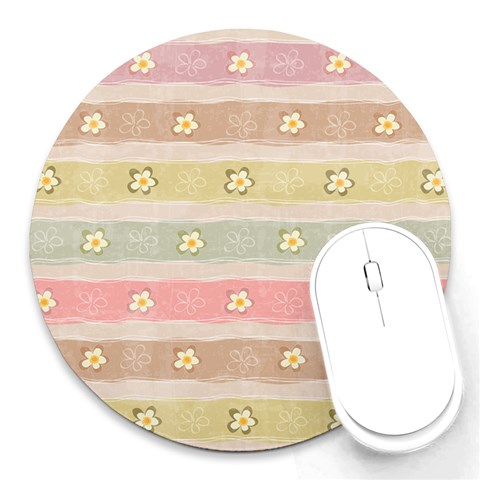 stripes floral designs Round Mousepad from ArtsNow.com Front