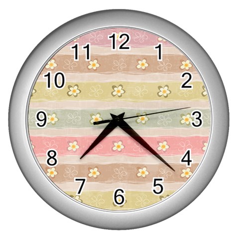 stripes floral designs Wall Clock (Silver) from ArtsNow.com Front