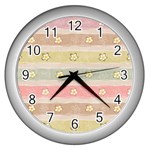 stripes floral designs Wall Clock (Silver)