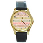 stripes floral designs Round Gold Metal Watch