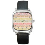 stripes floral designs Square Metal Watch