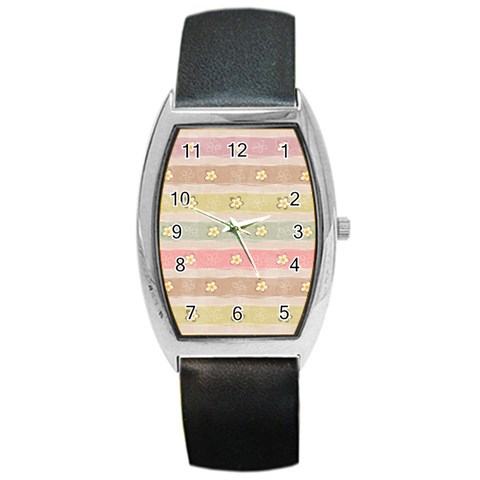 stripes floral designs Barrel Style Metal Watch from ArtsNow.com Front