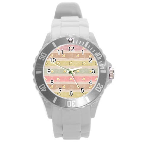 stripes floral designs Round Plastic Sport Watch (L) from ArtsNow.com Front