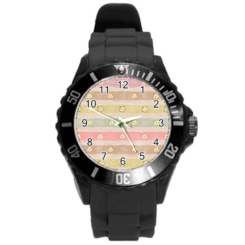 stripes floral designs Round Plastic Sport Watch (L) from ArtsNow.com Front