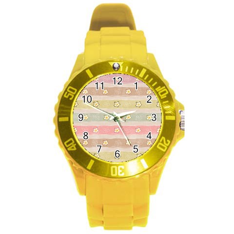 stripes floral designs Round Plastic Sport Watch (L) from ArtsNow.com Front