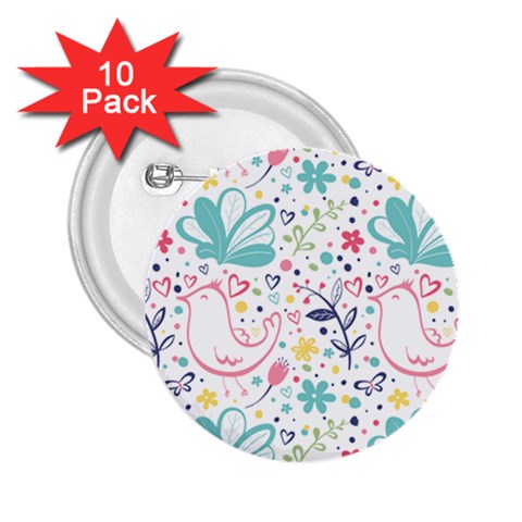 cute bird pattern 2.25  Buttons (10 pack)  from ArtsNow.com Front