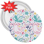 cute bird pattern 3  Buttons (10 pack) 