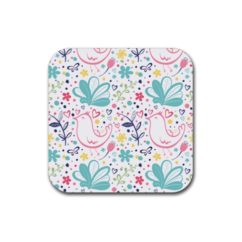 cute bird pattern Rubber Coaster (Square) from ArtsNow.com Front