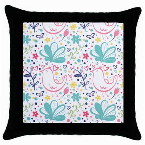 cute bird pattern Throw Pillow Case (Black) from ArtsNow.com Front