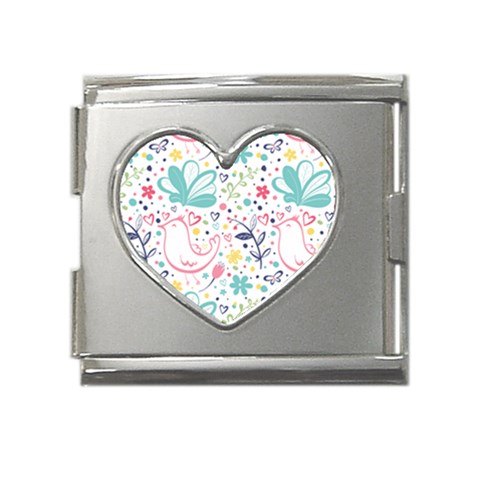 cute bird pattern Mega Link Heart Italian Charm (18mm) from ArtsNow.com Front