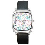 cute bird pattern Square Metal Watch