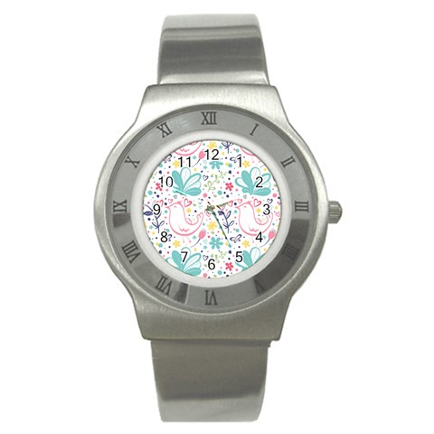 cute bird pattern Stainless Steel Watch from ArtsNow.com Front