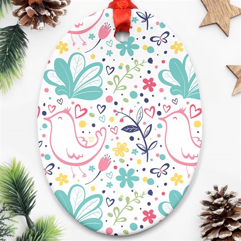 cute bird pattern Oval Ornament (Two Sides) from ArtsNow.com Back