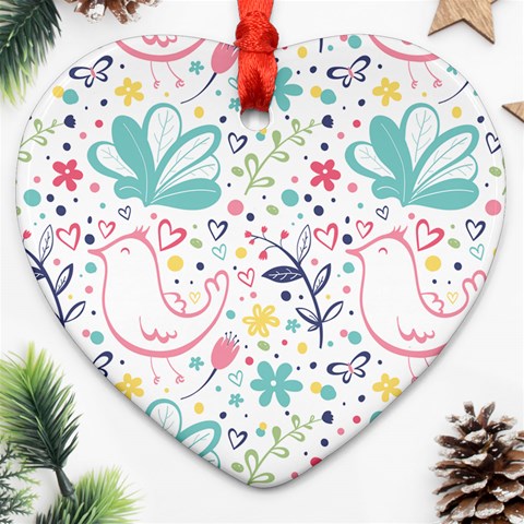 cute bird pattern Heart Ornament (Two Sides) from ArtsNow.com Front