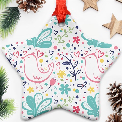 cute bird pattern Star Ornament (Two Sides) from ArtsNow.com Front