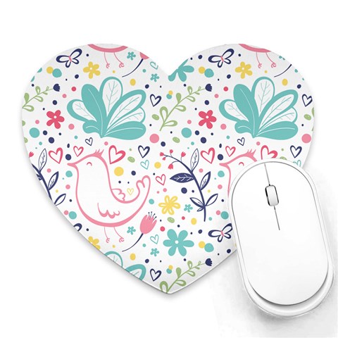 cute bird pattern Heart Mousepad from ArtsNow.com Front