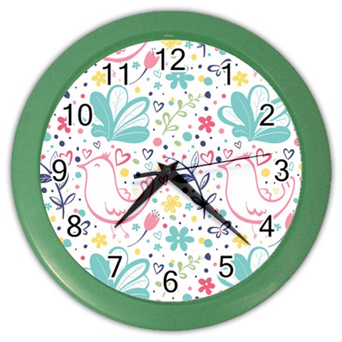 cute bird pattern Color Wall Clock from ArtsNow.com Front