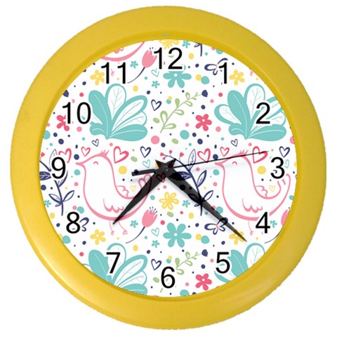 cute bird pattern Color Wall Clock from ArtsNow.com Front