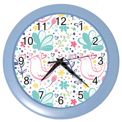 cute bird pattern Color Wall Clock from ArtsNow.com Front