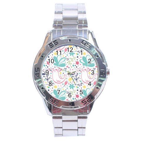 cute bird pattern Stainless Steel Analogue Watch from ArtsNow.com Front