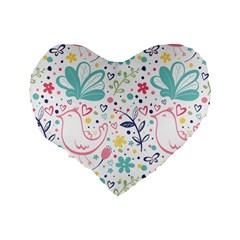 cute bird pattern Standard 16  Premium Heart Shape Cushions from ArtsNow.com Back