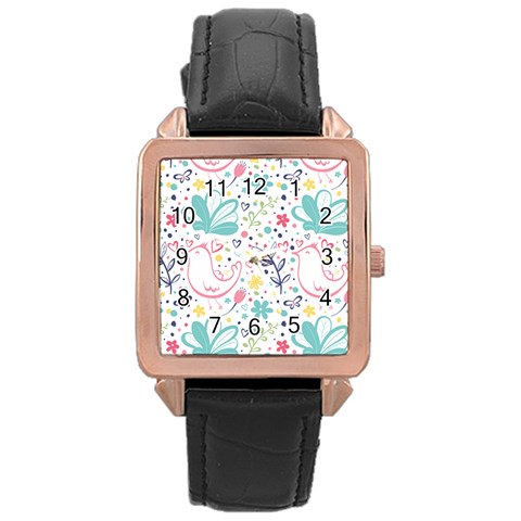 cute bird pattern Rose Gold Leather Watch  from ArtsNow.com Front