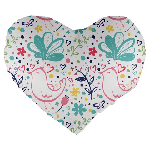 cute bird pattern Large 19  Premium Flano Heart Shape Cushions from ArtsNow.com Front