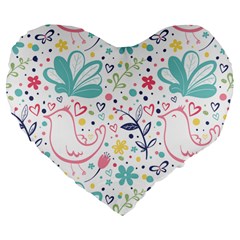 cute bird pattern Large 19  Premium Flano Heart Shape Cushions from ArtsNow.com Front