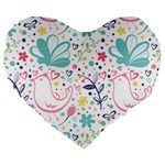 cute bird pattern Large 19  Premium Flano Heart Shape Cushions