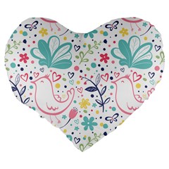 cute bird pattern Large 19  Premium Flano Heart Shape Cushions from ArtsNow.com Back