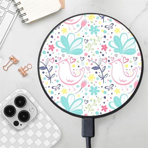 cute bird pattern Wireless Fast Charger(Black) from ArtsNow.com Front