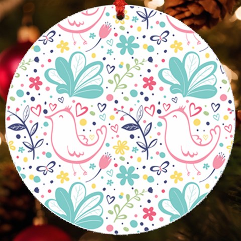 cute bird pattern UV Print Acrylic Ornament Round from ArtsNow.com Front