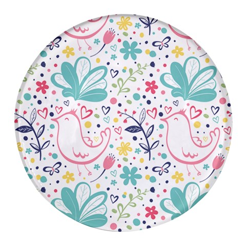 cute bird pattern Round Glass Fridge Magnet (4 pack) from ArtsNow.com Front