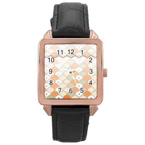 shells pattern Rose Gold Leather Watch  from ArtsNow.com Front