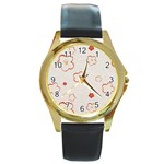 Floral Pattern Round Gold Metal Watch