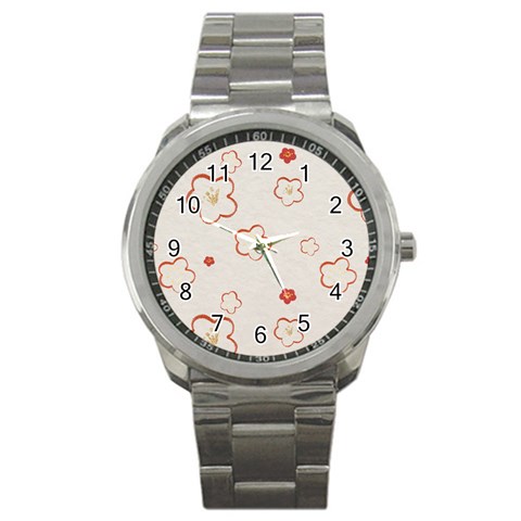 Floral Pattern Sport Metal Watch from ArtsNow.com Front