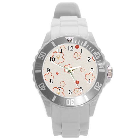 Floral Pattern Round Plastic Sport Watch (L) from ArtsNow.com Front