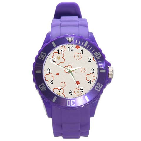 Floral Pattern Round Plastic Sport Watch (L) from ArtsNow.com Front