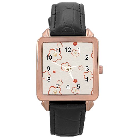 Floral Pattern Rose Gold Leather Watch  from ArtsNow.com Front