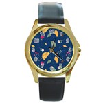 Cute Korean Pattern Round Gold Metal Watch