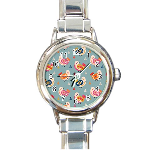 Cute Bird Pattern Round Italian Charm Watch from ArtsNow.com Front