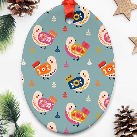 Cute Bird Pattern Ornament (Oval) from ArtsNow.com Front