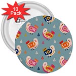 Cute Bird Pattern 3  Buttons (10 pack) 