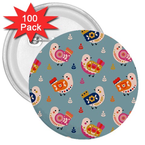 Cute Bird Pattern 3  Buttons (100 pack)  from ArtsNow.com Front