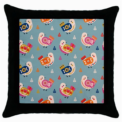 Cute Bird Pattern Throw Pillow Case (Black) from ArtsNow.com Front